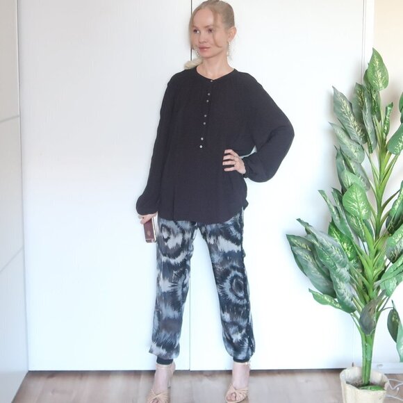 J. Crew 100% Viscose Black Long Wide Sleeve Blouse / Shirt / Top XL - Picture 6 of 11